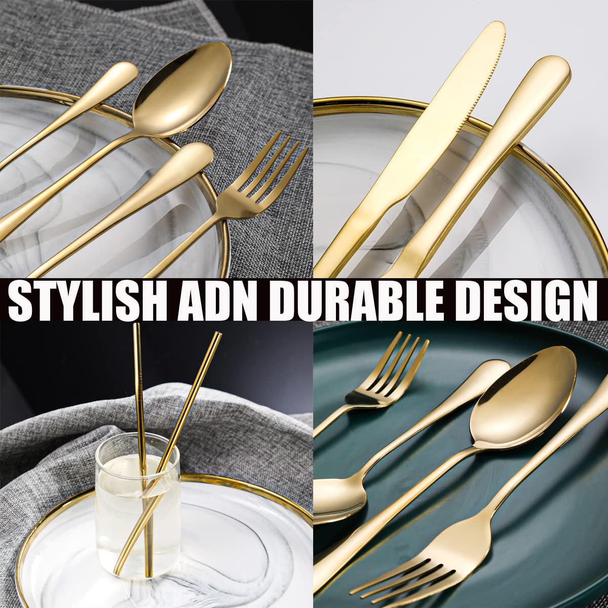 84 Pieces Gold Silverware Service for 12 Flatware Set Stainless Steel Utensils Cutlery Set Dishwasher Safe Flatware