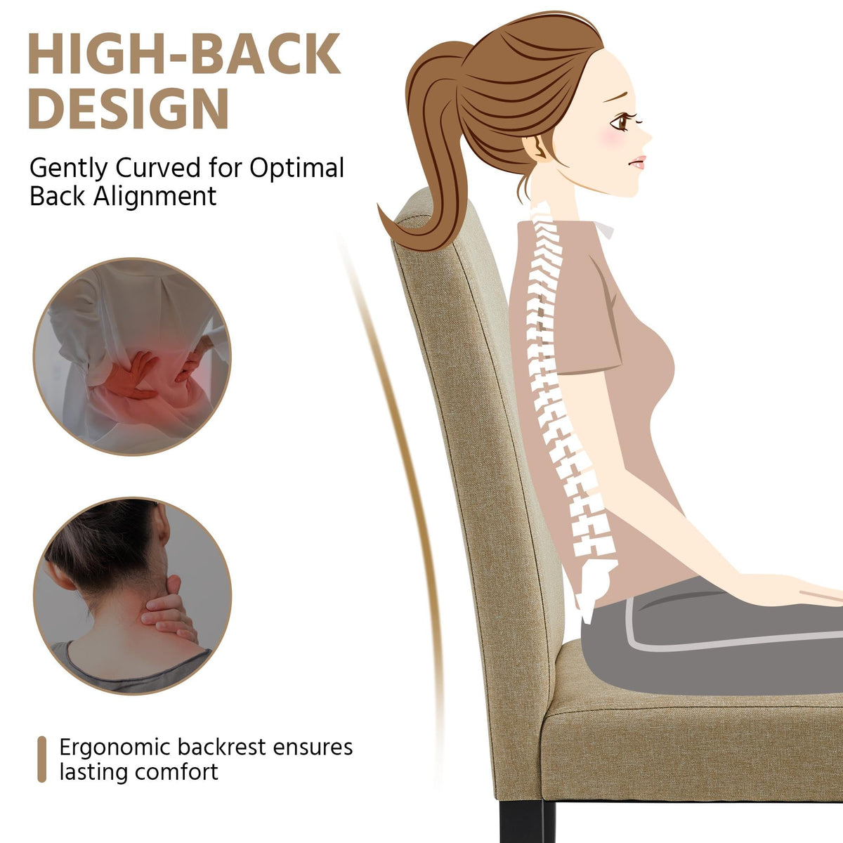Set of 6 Upholstered Kitchen Chairs Khaki