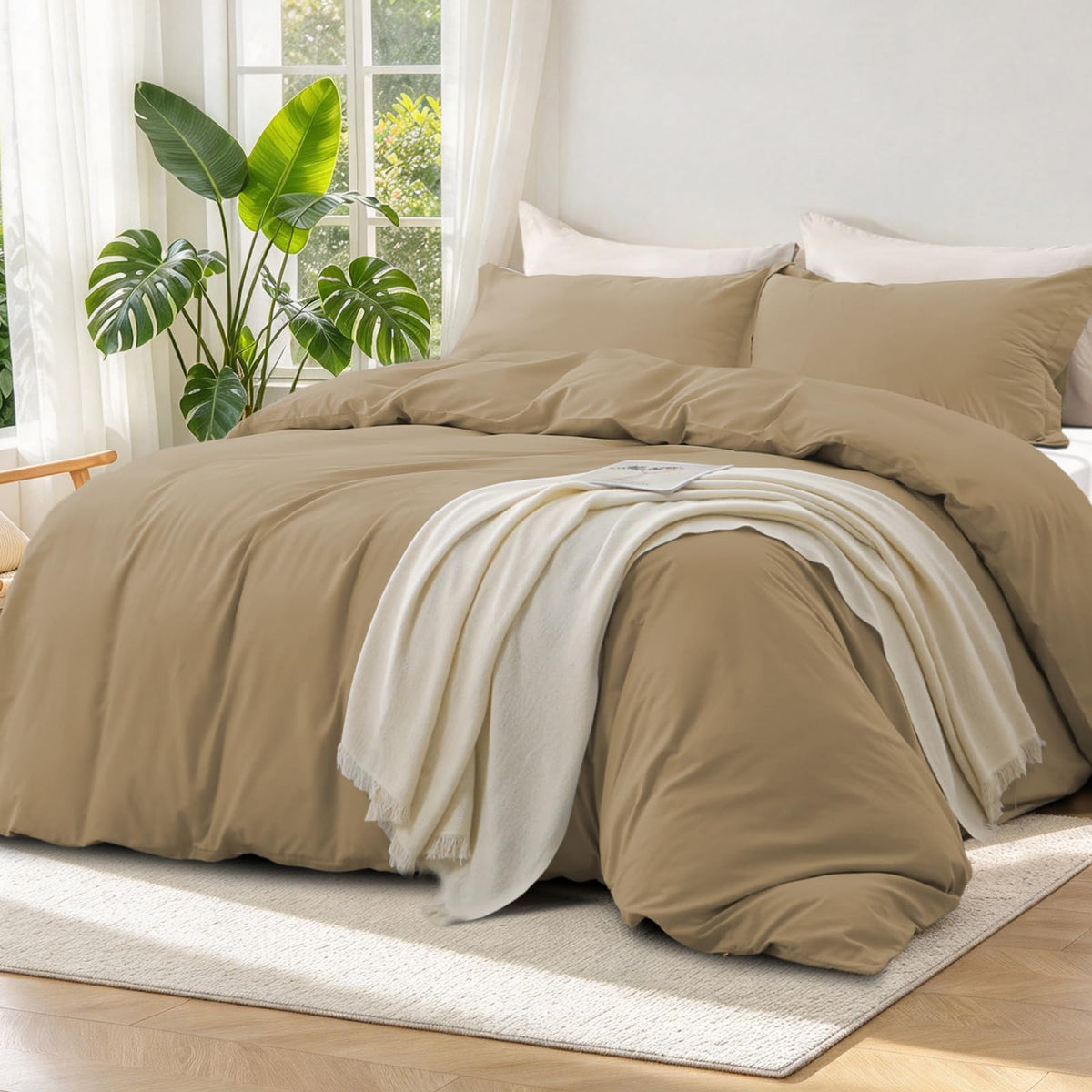 Duvet Cover Set 100% Washed Cotton Solid 3pcs
