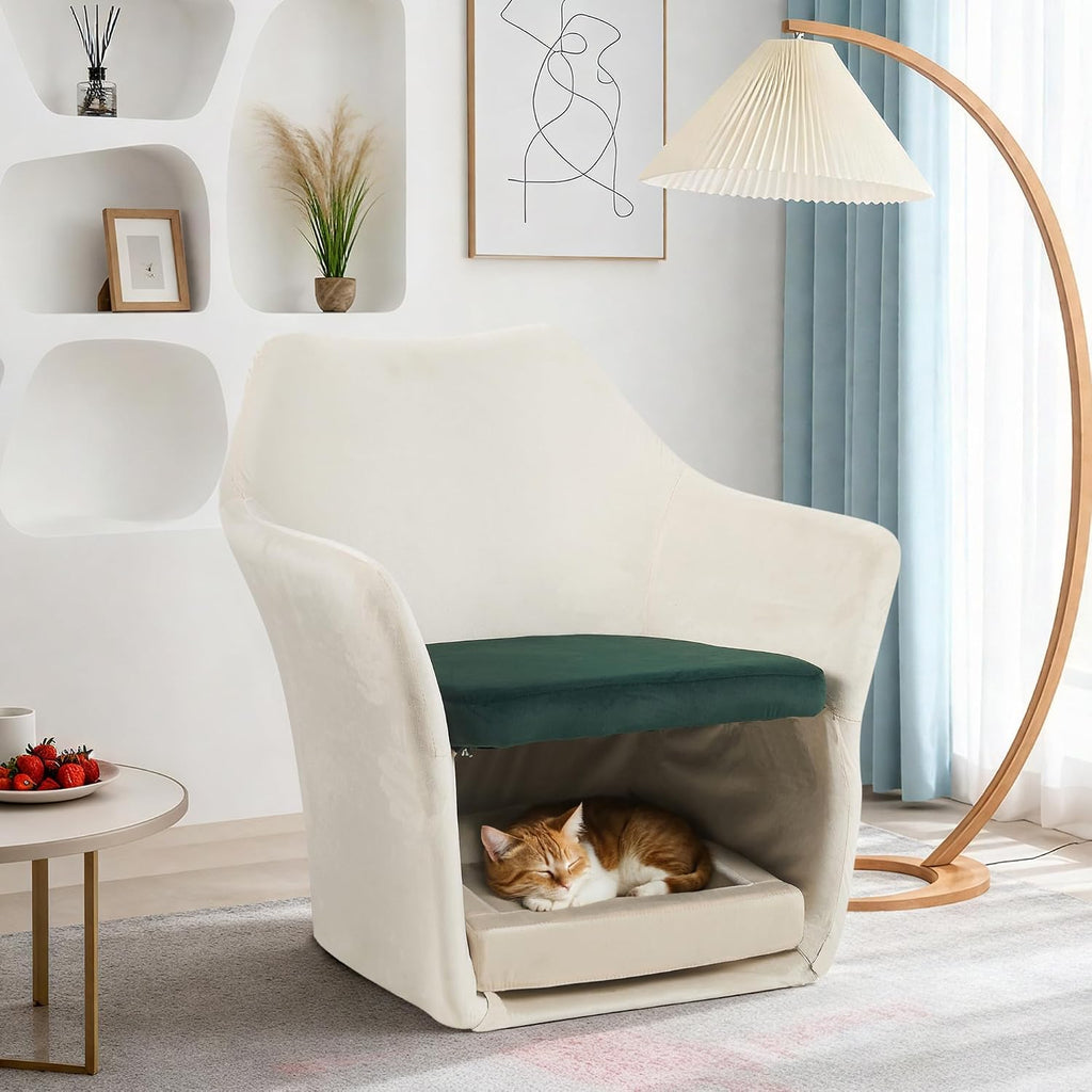 Furniture Style 2 in 1 Pet Friendly Mid Century Modern Accent Chair Soft Fabric Upholstered Leisure Armchair Bedroom