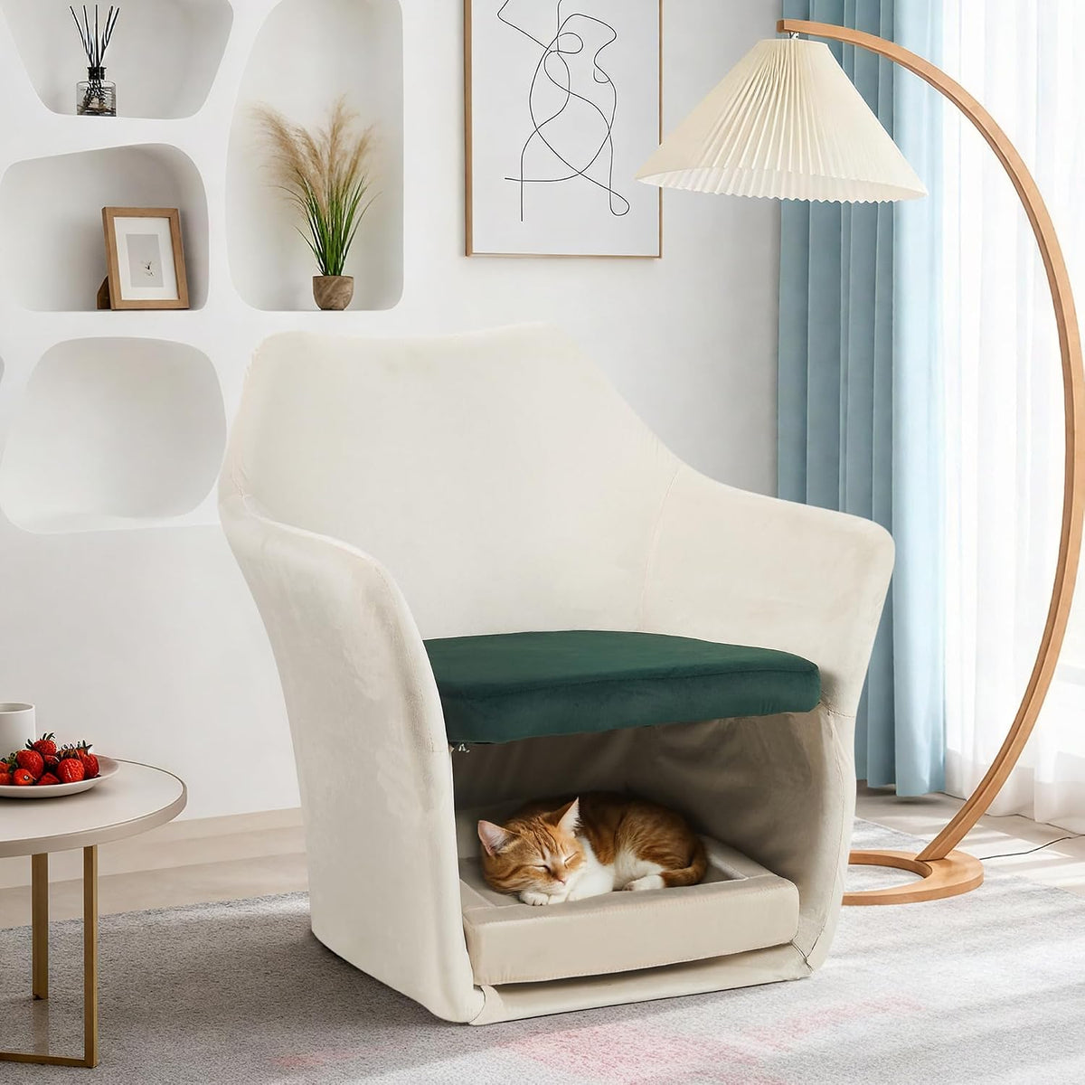 Furniture Style 2 in 1 Pet Friendly Mid Century Modern Accent Chair Soft Fabric Upholstered Leisure Armchair Bedroom
