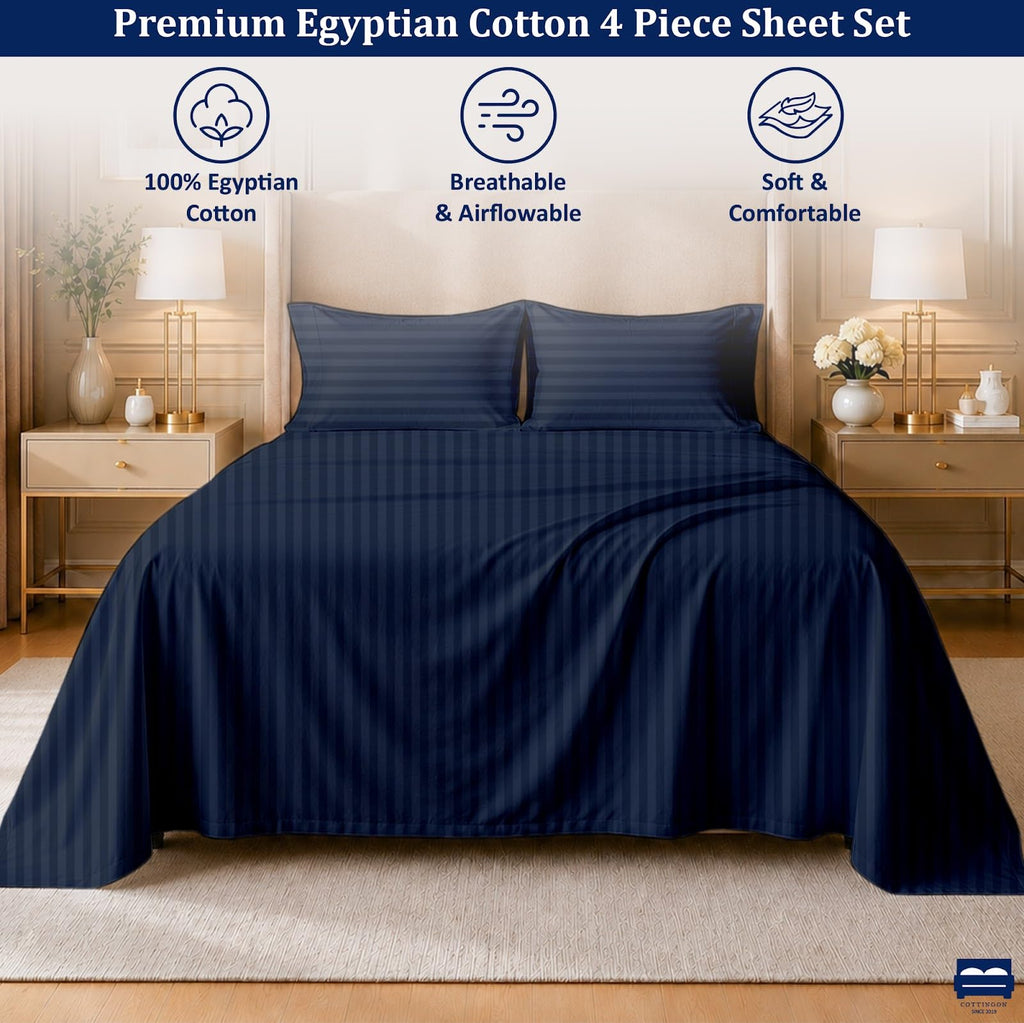 Full XL Sheets, Luxury Soft 100% Egyptian Cotton, 4 Pcs Dorm Bedding Set to Fit Upto 15" Deep College Room Mattress