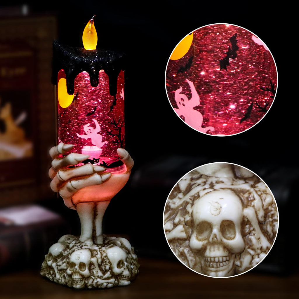 Ghost Snow Globe Flameless Candle Battery Operated with Timer
