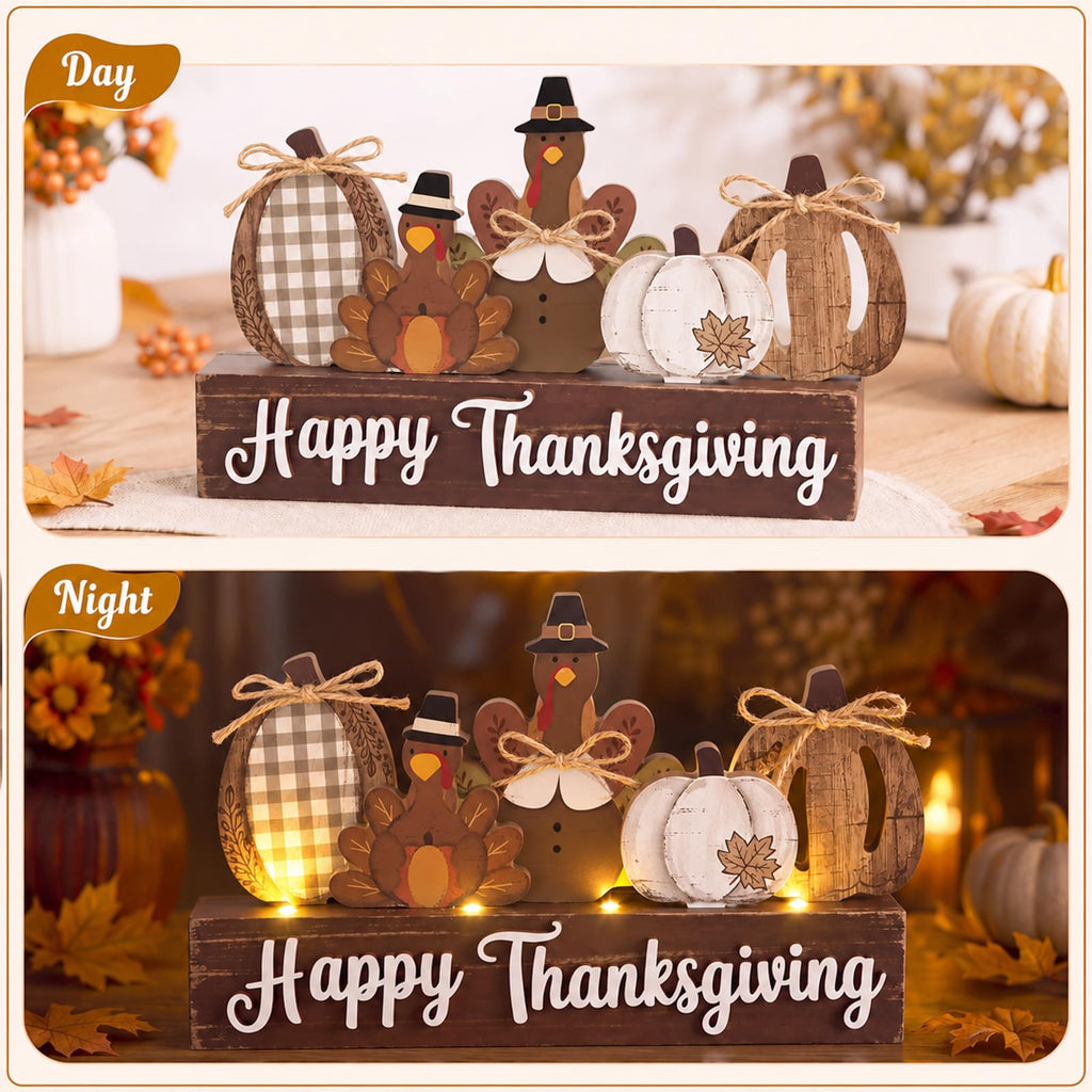 Thanksgiving Turkey Decor, Light up Farmhouse Fall Table Sign