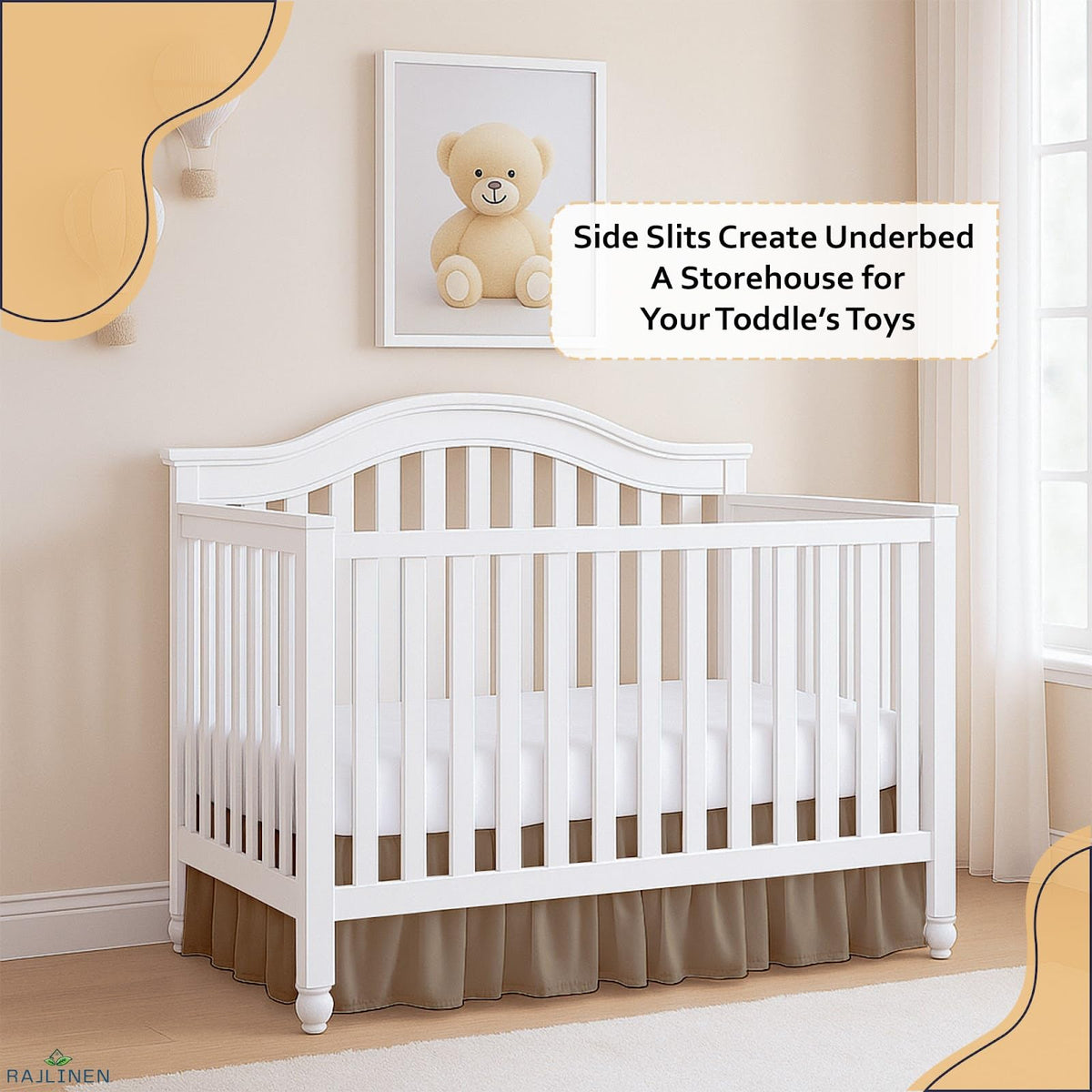 Ruffled Crib Bed Skirt, Microfiber, Dust Ruffle with Split Corners, 14" Drop, Nursery Toddler Bedding for Baby Boys