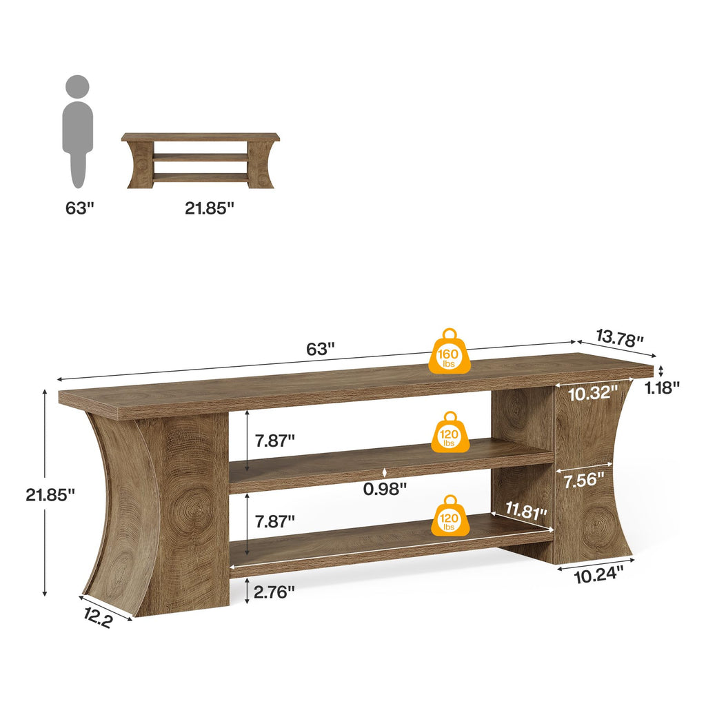 63" Entryway Bench with Shoe Storage, Farmhouse End of Bed Bench