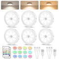 6PACK Rechargeable Puck Lights with Remote Motion Sensor Light indoor White