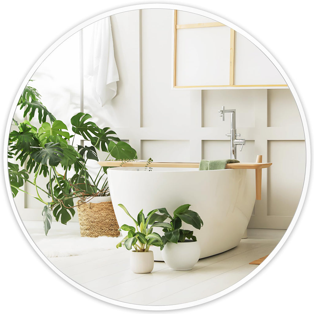White Round Mirror 18 Inch, Wall Circle Mirror, Matte Framed