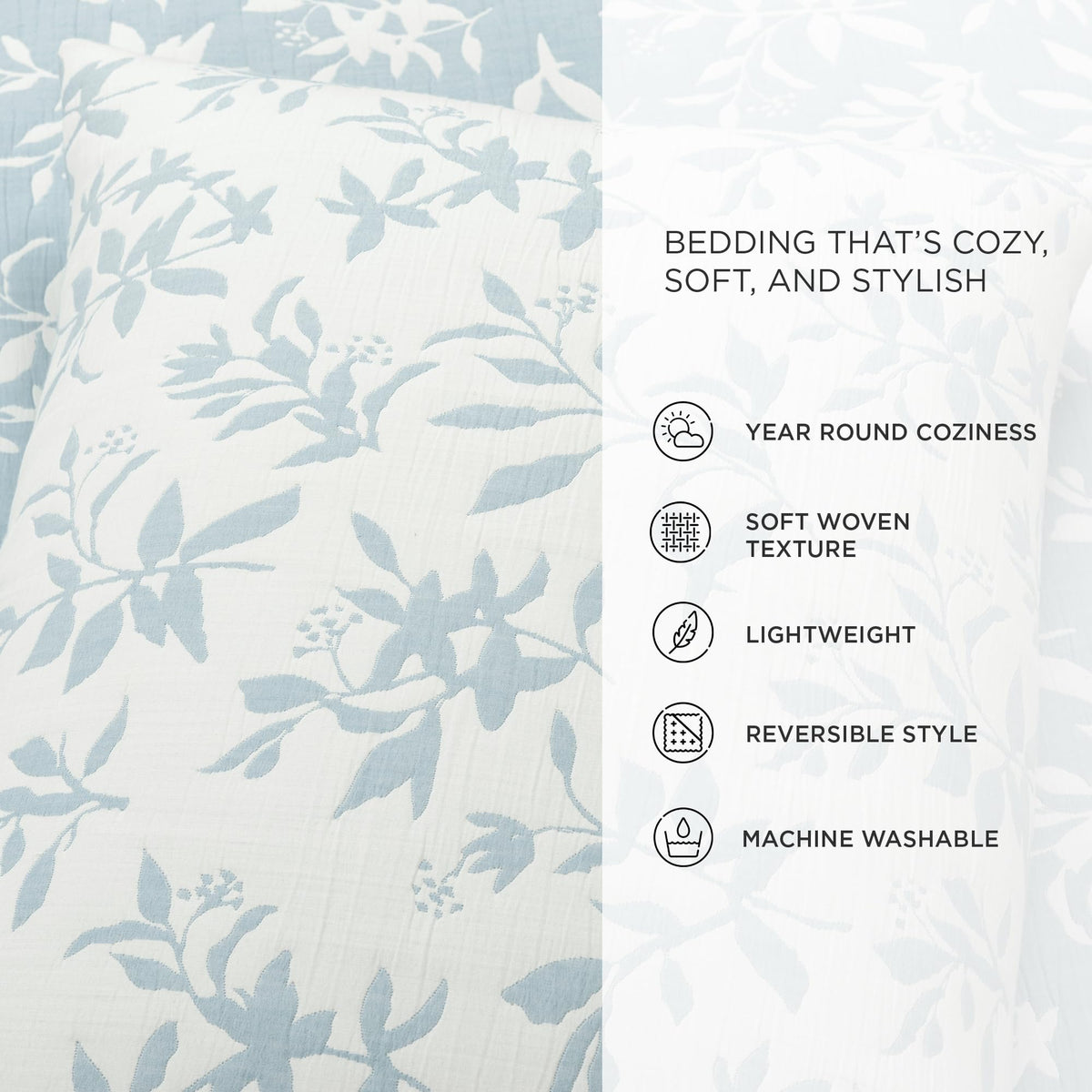 Floral Jacquard Reversible Matelasse Quilt 3 Piece Set Blue - Floral Bedding Set Quilt