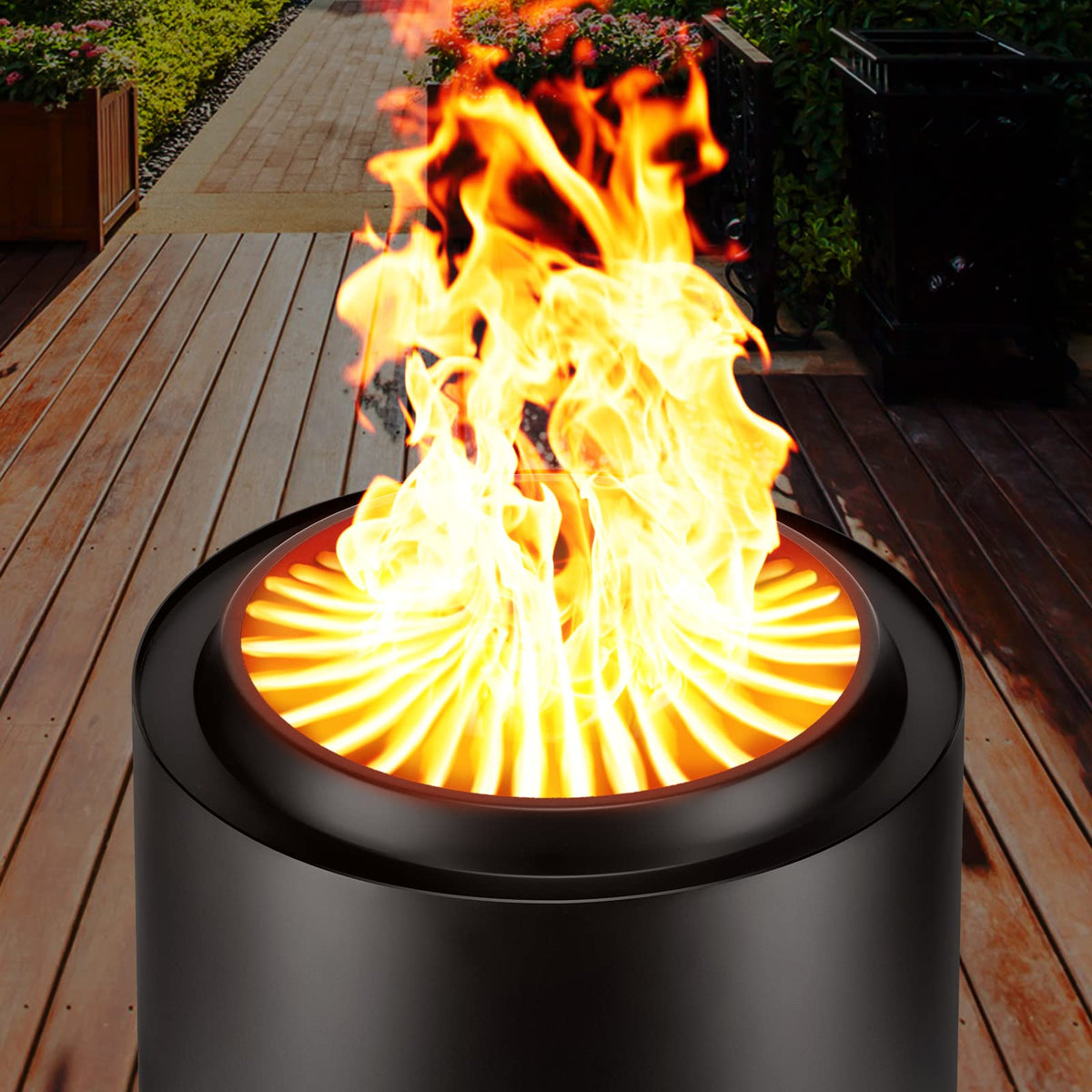 20 Inch Smokeless Fire Pit for Outside, Wood Burning Low Smoke Firepit with Removable Ash Pan, Outdoor Portable