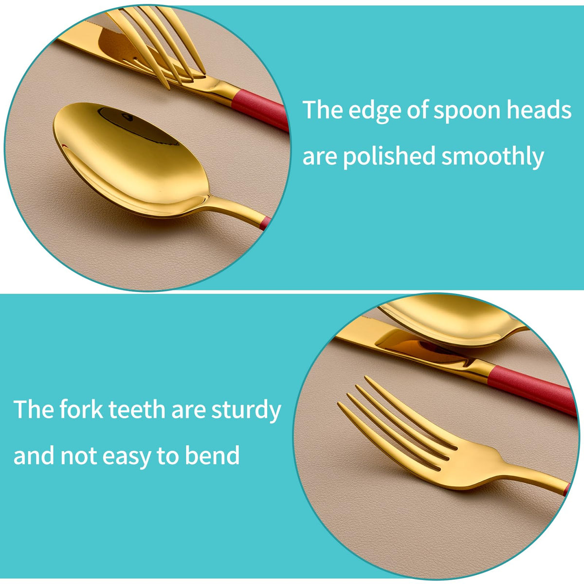 20-Piece Gold and Red Silverware Set for 4, 18/0 Stainless Steel Flatware Cutlery Utensils Set, Include Dinner