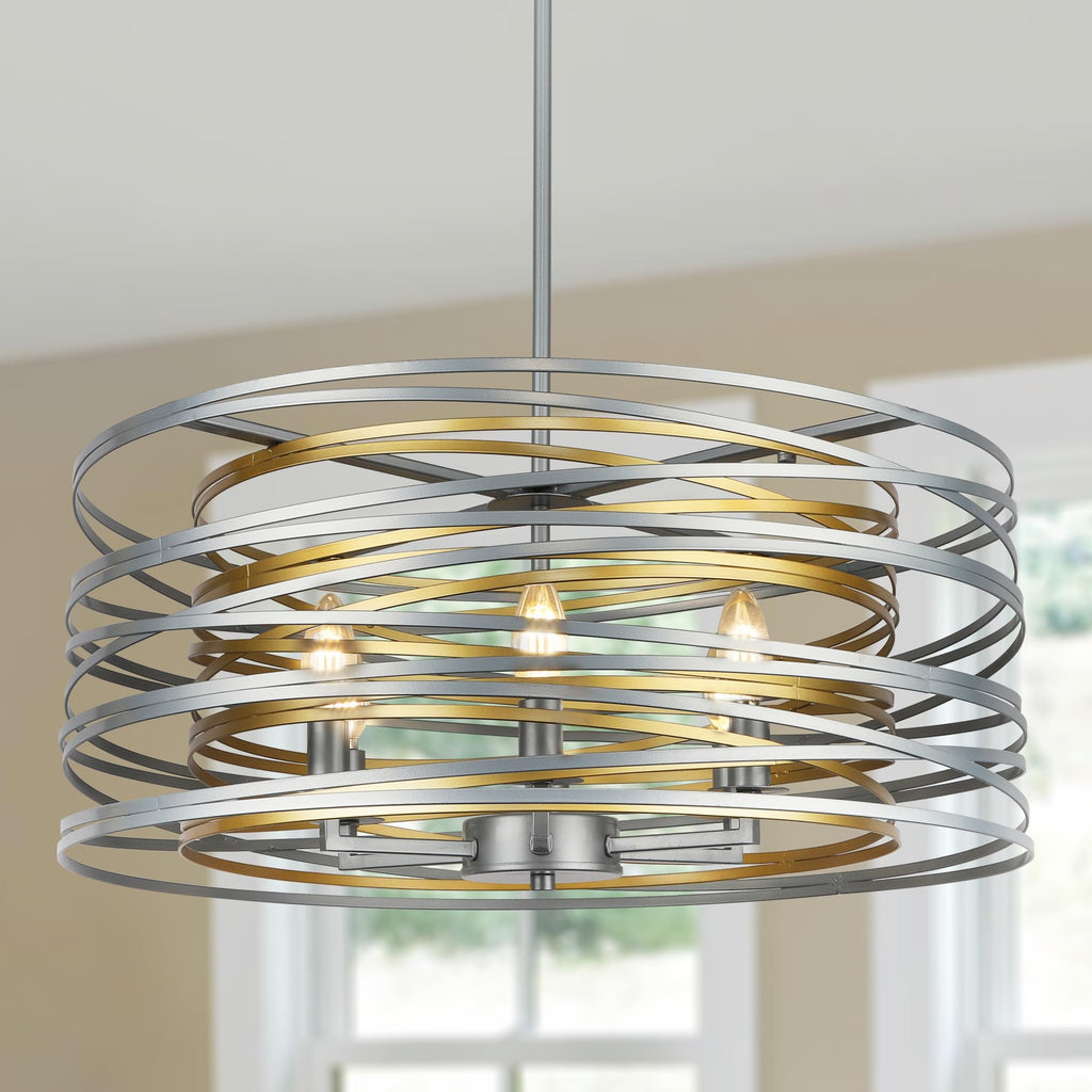 23.6'' Large Vintage Round Chandelier, 6-Light Modern Farmhouse Lantern Chandelier, Antique Double Drum Chandelier