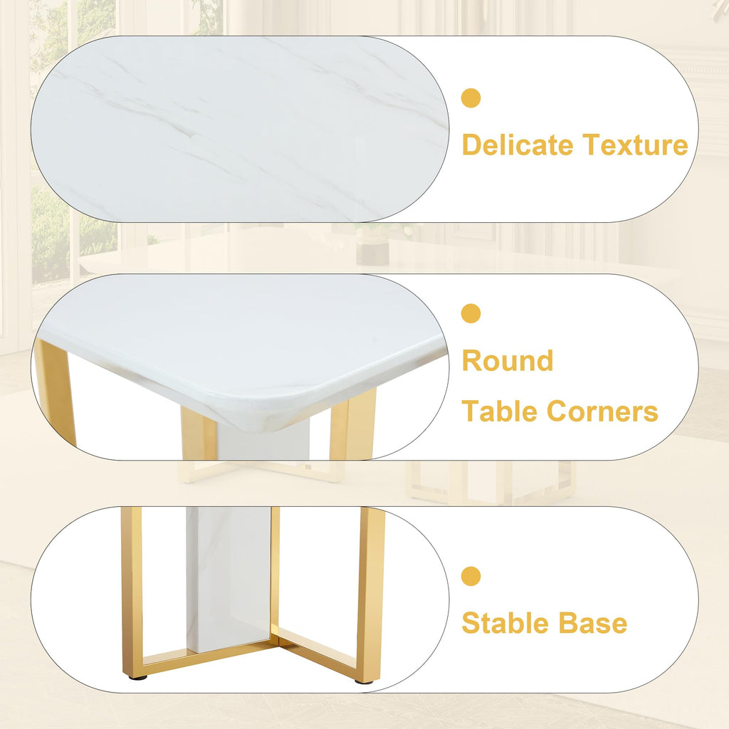 79 Inch Faux Marble Dining Table, White Rectangular Kitchen Table, 1.8 Inch Thick Mid Century Modern Dinner Table