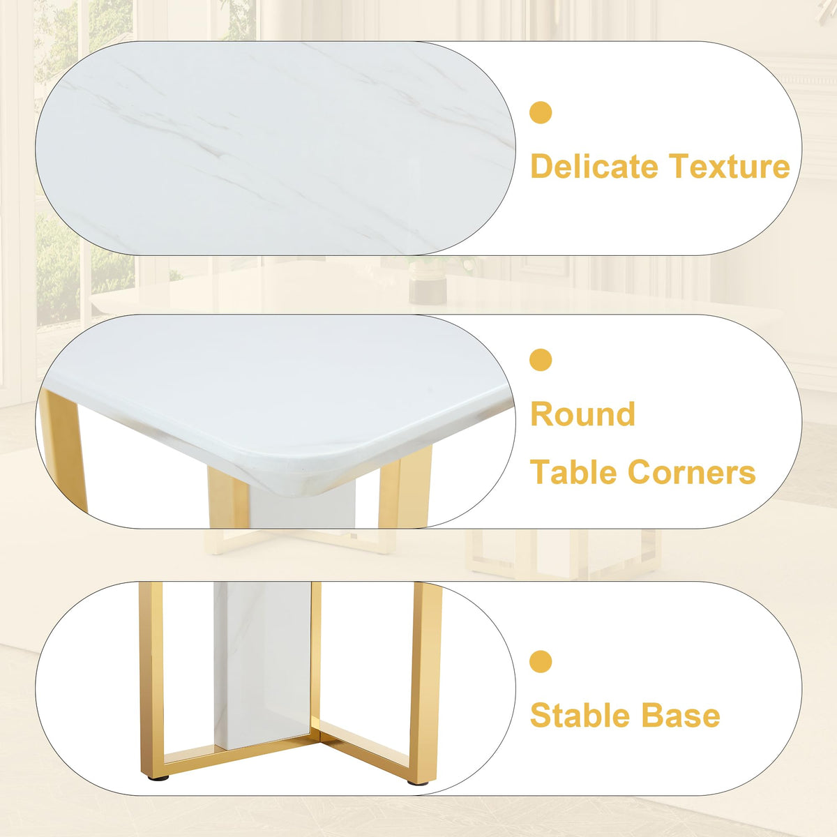 79 Inch Faux Marble Dining Table, White Rectangular Kitchen Table, 1.8 Inch Thick Mid Century Modern Dinner Table