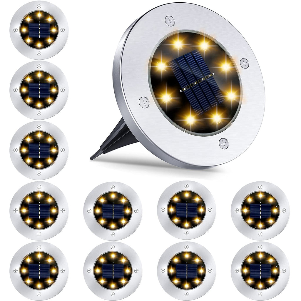 12 Pack 8LED Solar Garden Lights Outdoor Waterproof Sidewalk Disk Bright In-Ground Landscape Lighting for Lawn Patio