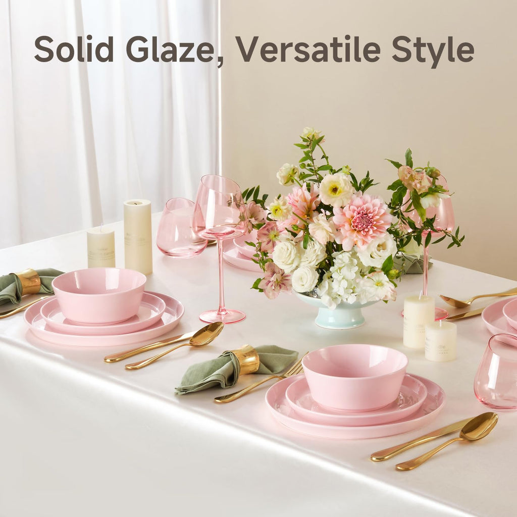 18-Piece Bone China Dinnerware Sets, Blush Pink