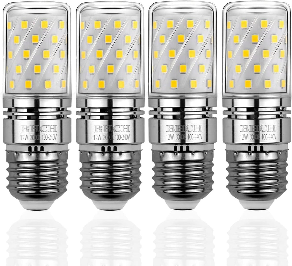 E26 LED Corn Bulbs 12W,3000K Warm White,1200LM,100W Incandescent Bulbs Equivalent,Pack of 4