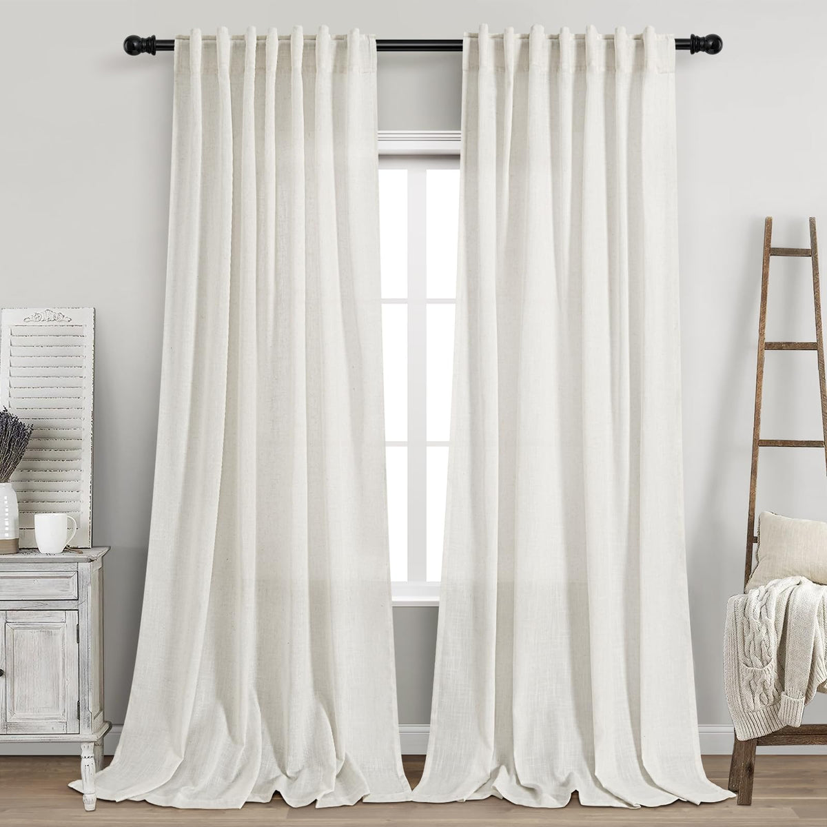 Extra Long Mist Sage Linen Curtains 120 Inch 2 Panels Set Rod Pocket Back Tab Light Filtering Semi Sheer Linen Window