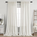 Beige White Linen Curtains 96 Inches Long 2 Panels Set Bedroom Back Tab Rod Pocket Semi Sheer Light Filtering Drape