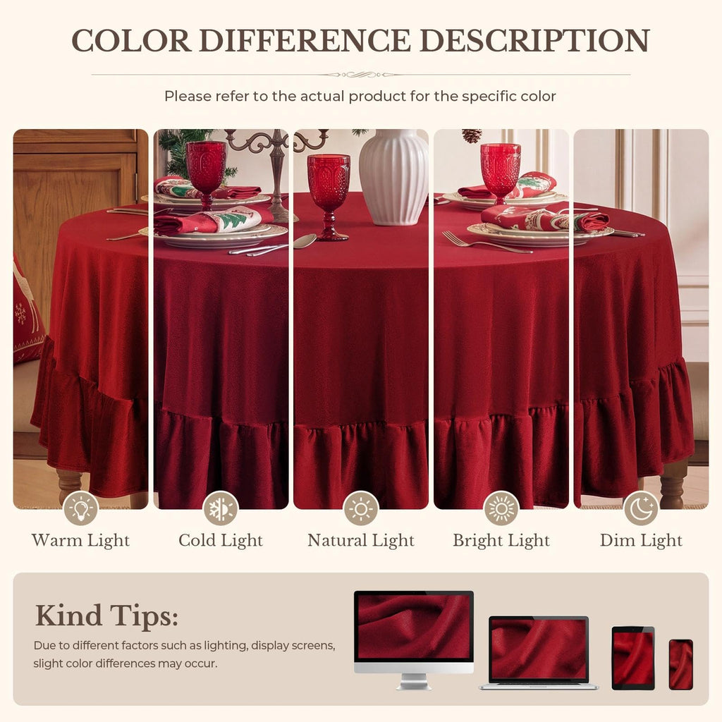Ruffled Round Tablecloth, 70 Inch Christmas Red