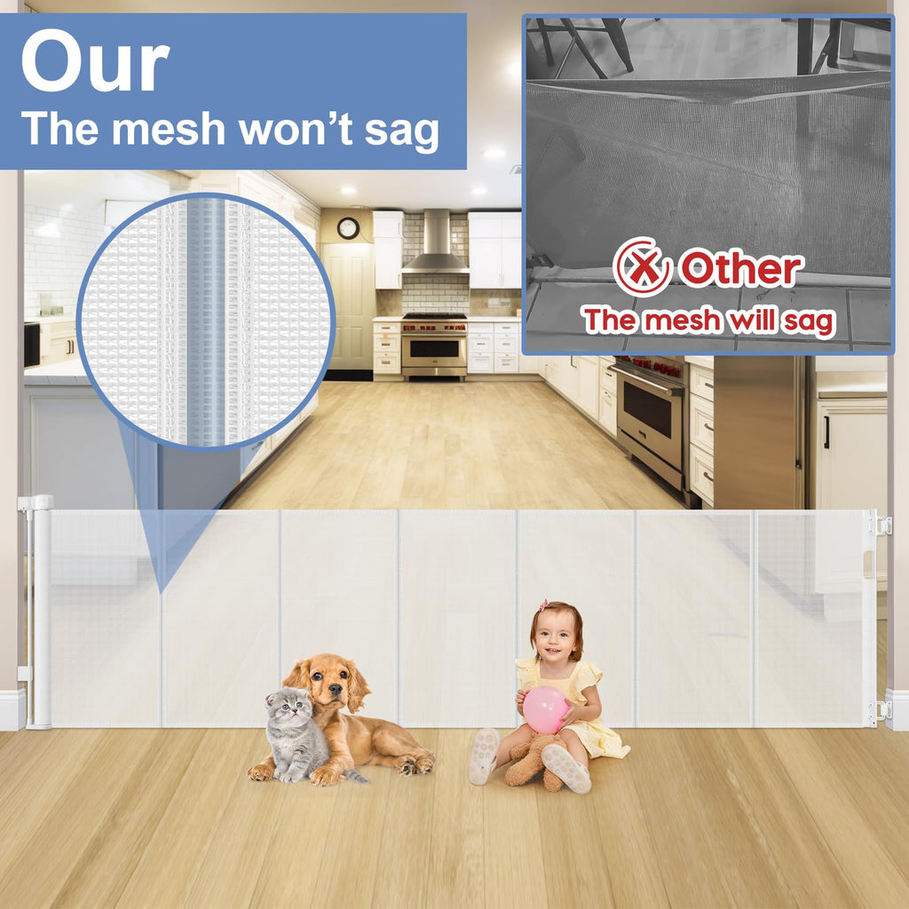 Reinforced 90 Inch Wide Retractable Baby Gates for Doorways Extra Wide Outdoor Retractable Gate for Dogs Reinforced