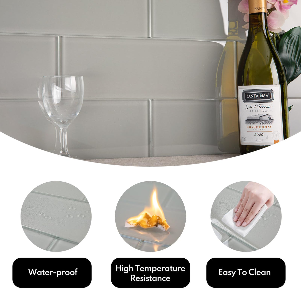 Warm Grey Glass Subway Tile, Glass Kitchen Shower Backsplash Wall, 4 x 12 Inches, 4 Sq.Ft.
