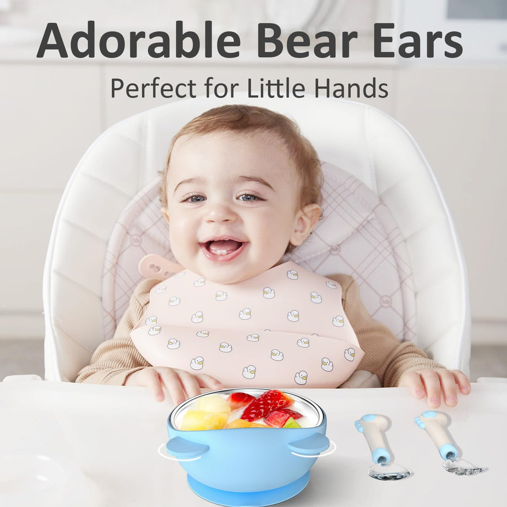 Stainless Steel Baby Bowls with Suction, 2-in-1 SUS304 Toddlers Bowl & Removable Silicone Suction Kids Bowl, Anti
