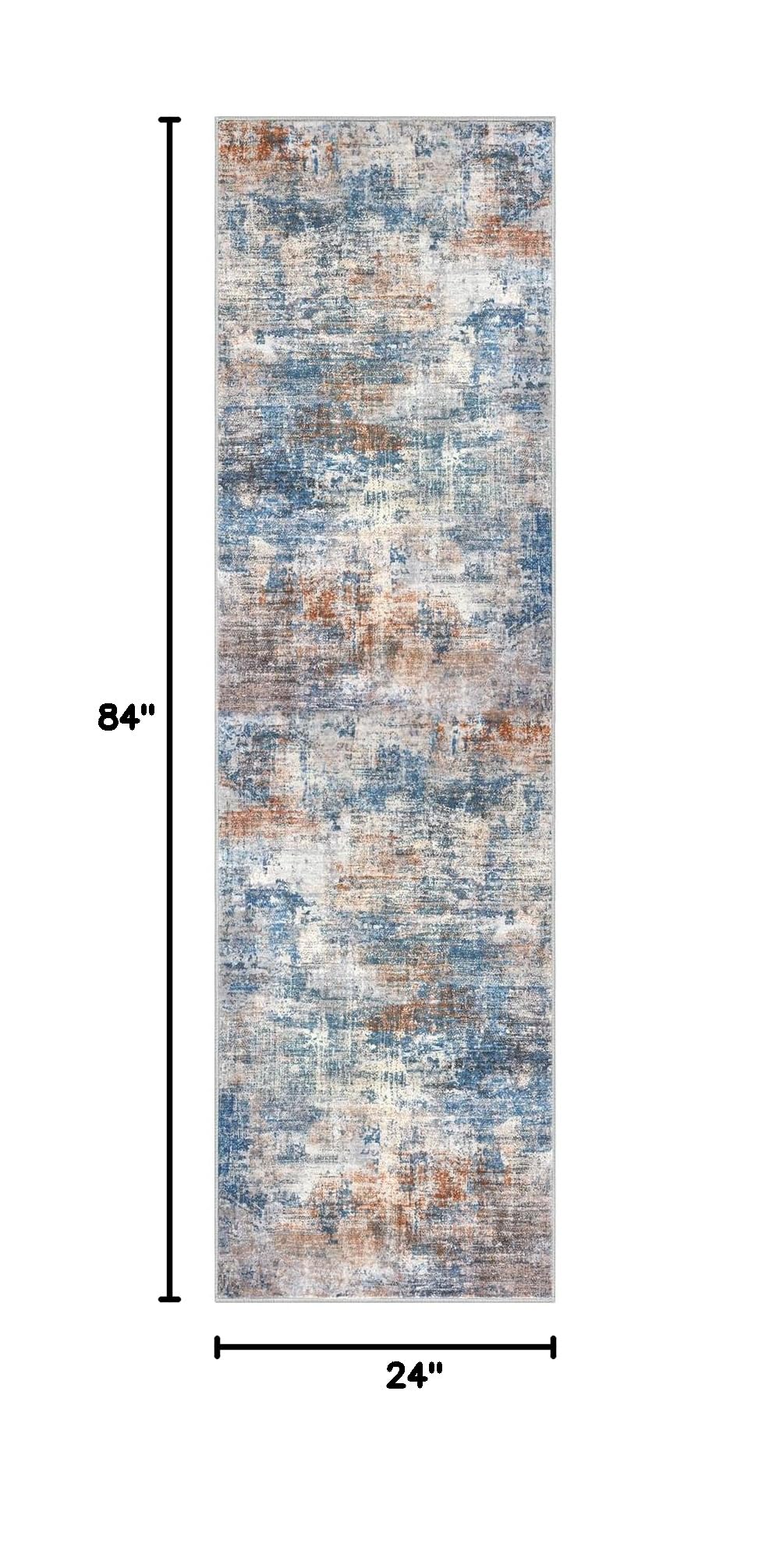 Abstract Runner Rug 2x7 Ft Washable Runners s, Non Slip Kitchen Runner Printed Faux Wool Entryway Runners Indoor