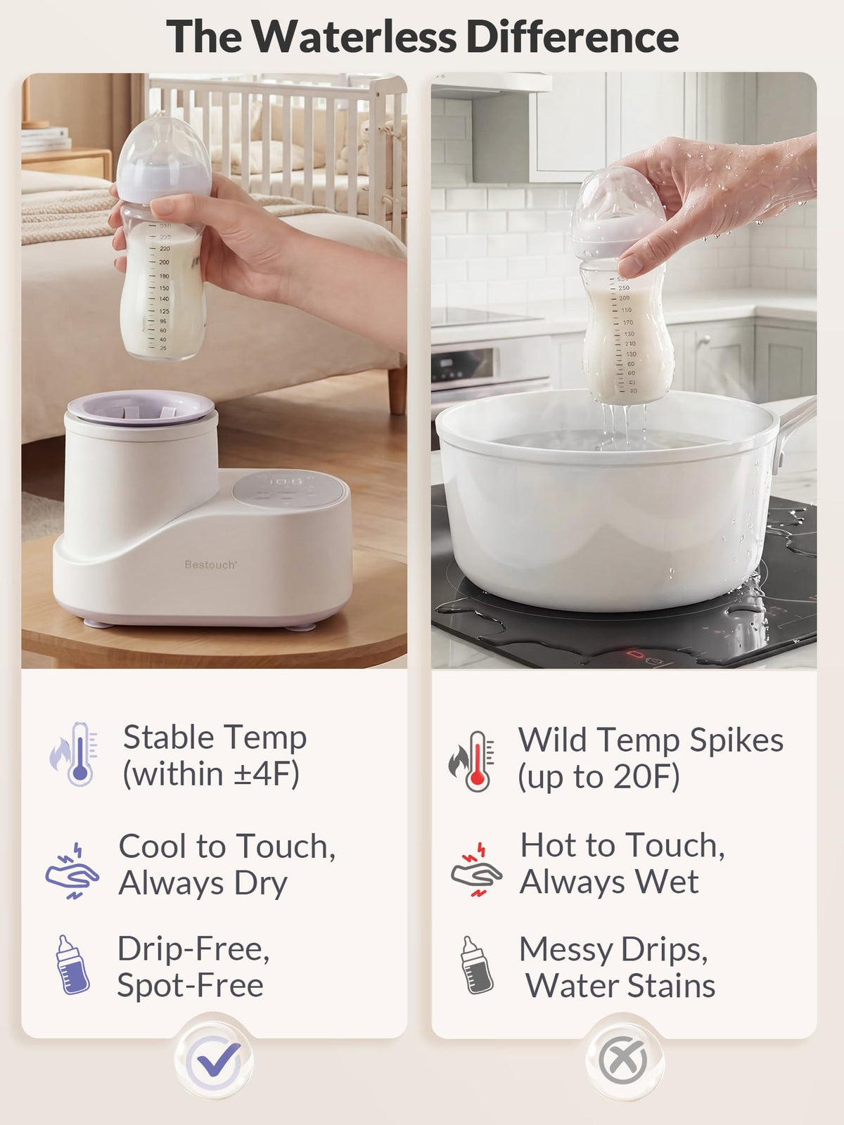 Waterless Baby Bottle Warmer & Mixer - 360° Airflow Gentle Warming & Rocking, Precise Core-Temp Control for