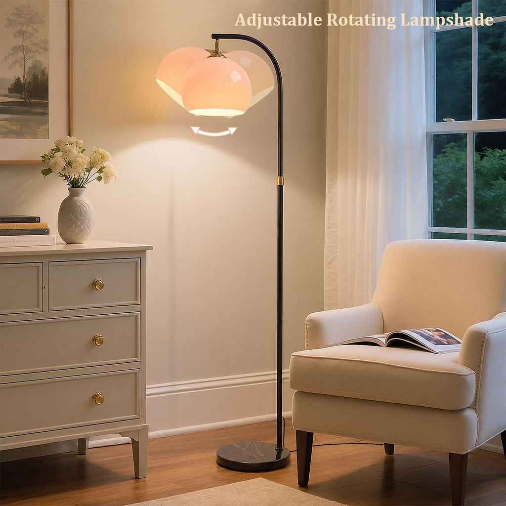 Inspired Arco Style Pink Arc Floor Lamp with Natural Marble Base, Mid Century Modern