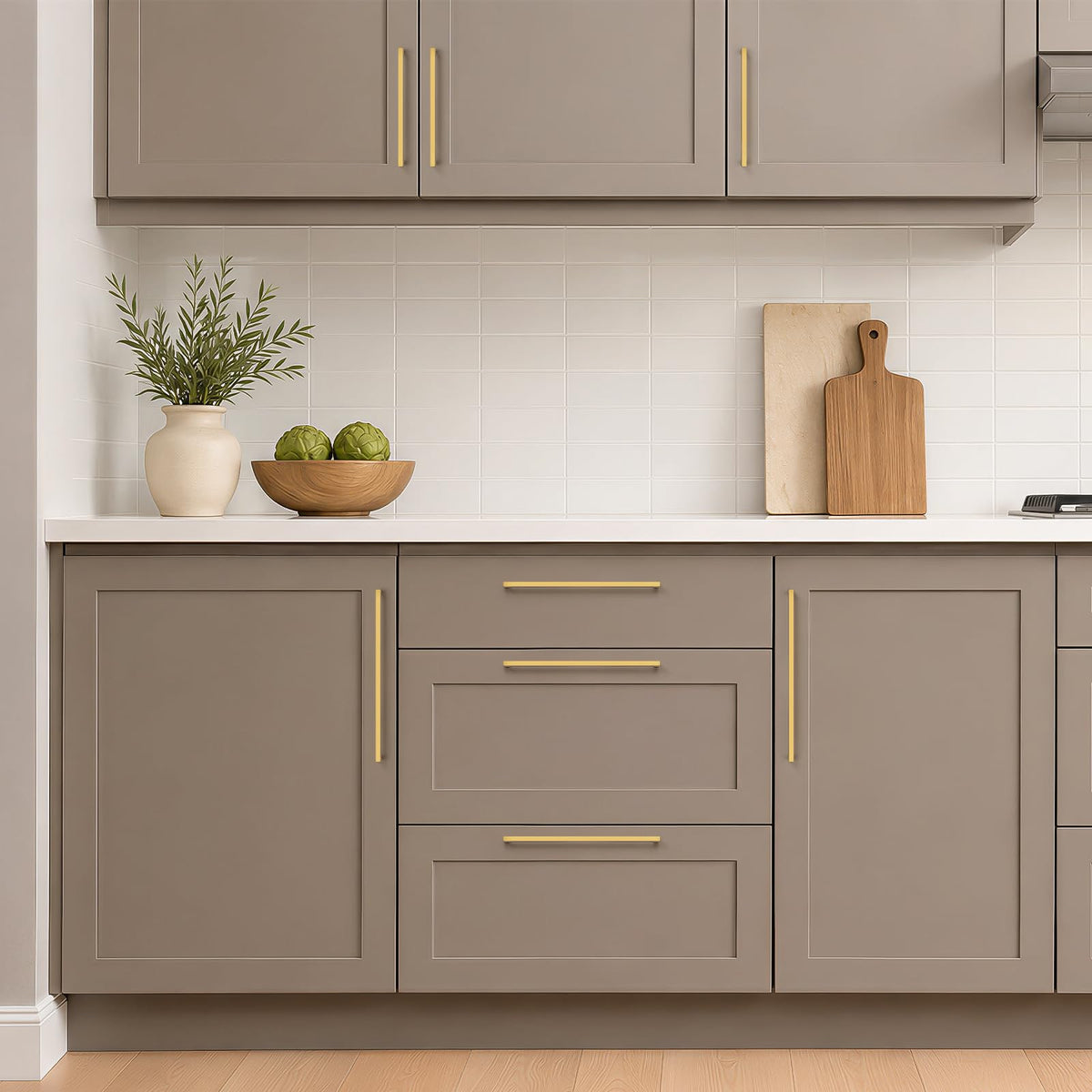 Brushed Brass Solid Pulls Cabinet Handles 8 Inch 20 Pack