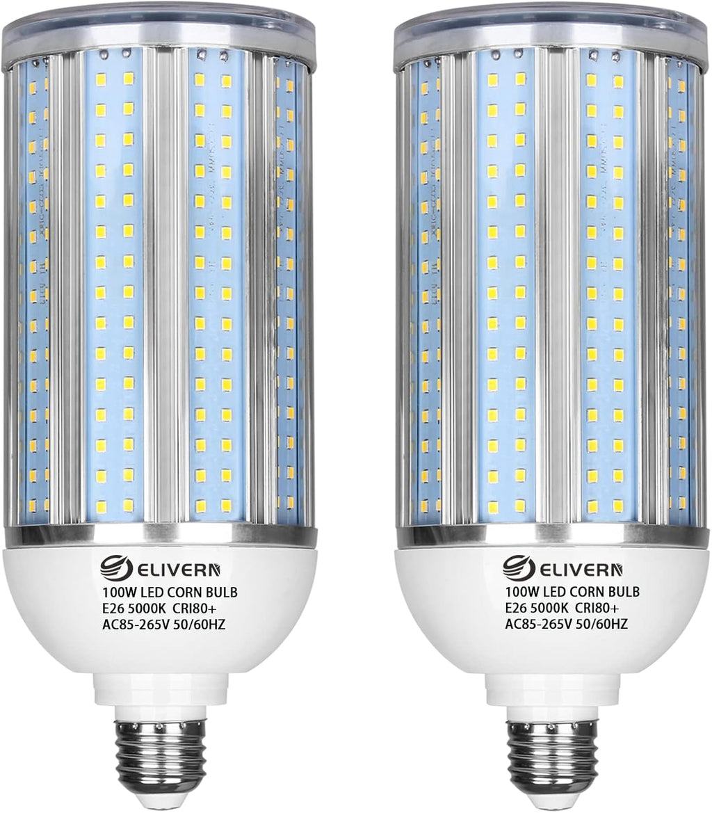 100W LED Corn Light Bulb 2 Pack, 10000 Lumen 5000K Daylight White E26/E39 Led Corn Bulb for Outdoor Indoor Garage