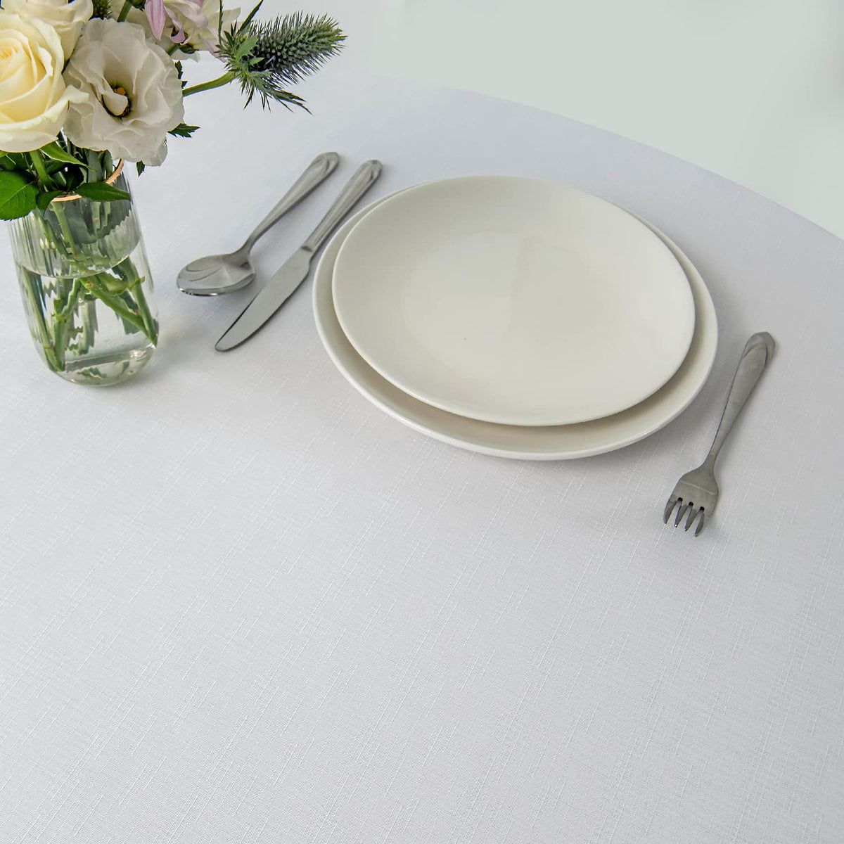 Round Linen Looking Textured Tablecloth Spill-Proof Wrinkle Free Soft Jacquard Table Cloth for Circular Table Cover