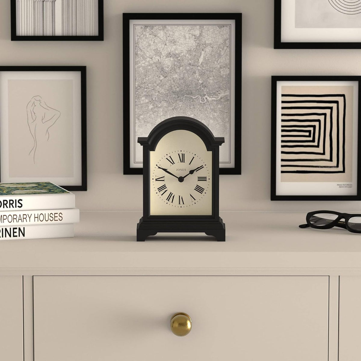 Bistro Mantel Clock - Small Classic Arch top Carriage Clock Design - Black - Contemporary Classic Style for Mantel, Desk, Table, Shelf...