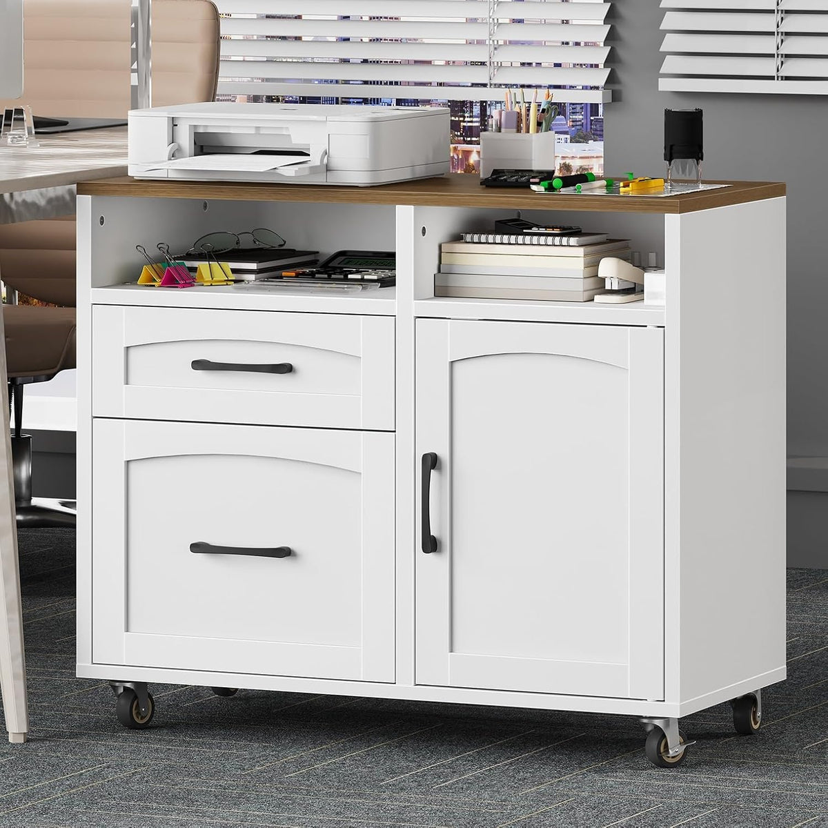 Lateral File Cabinet 2 Drawers, Filing Cabinets | Rolling Office Storage Cabinet with Drawers, Fits A4/Letter-Sized
