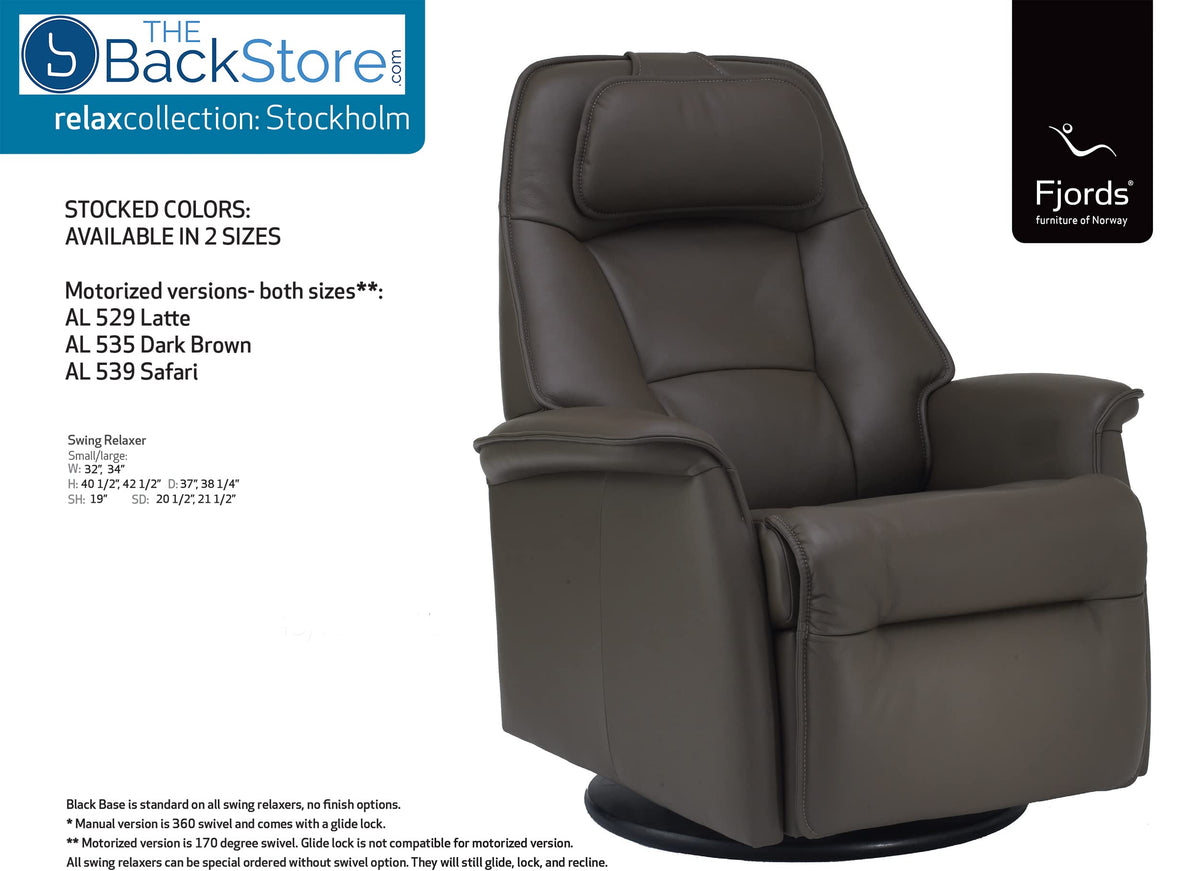 Small Power Recline Swivel Swing Relaxer Recliner Chair in Safari Astro Line Premium Leather