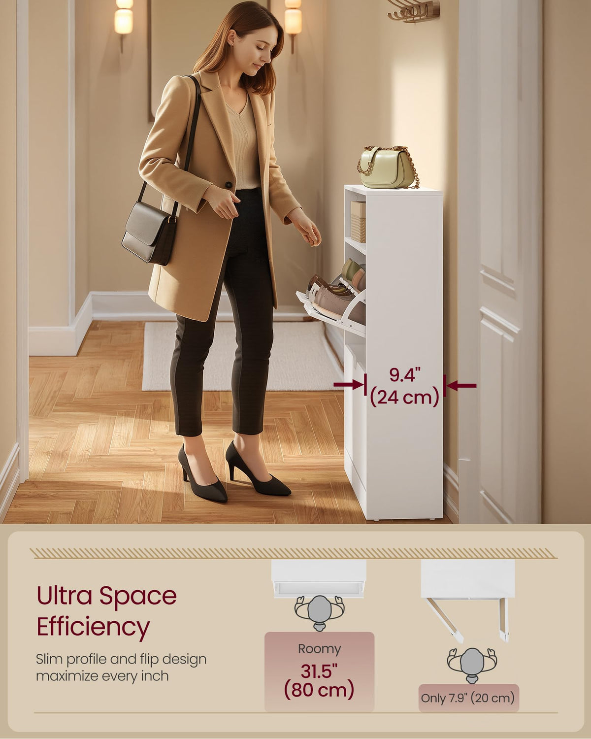 Shoe Cabinet with 2 Flip Drawers, Holds up to 14-16 Pairs of Shoes