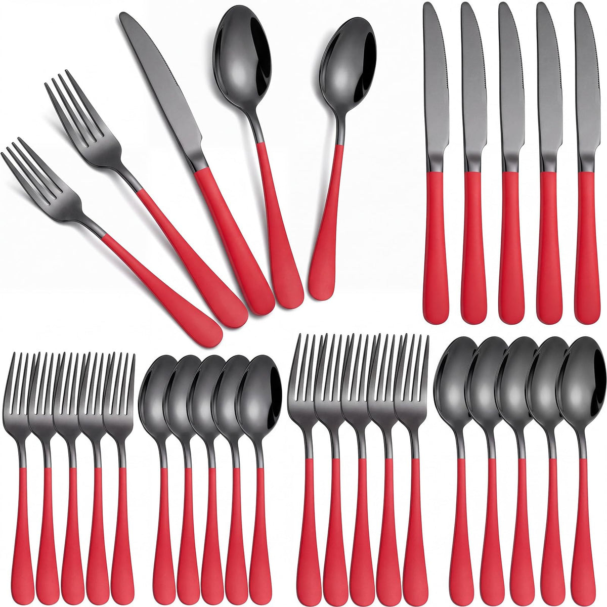 30 Pcs Red Silverware Set Stainless Steel Utensil Sets for 6 Guest