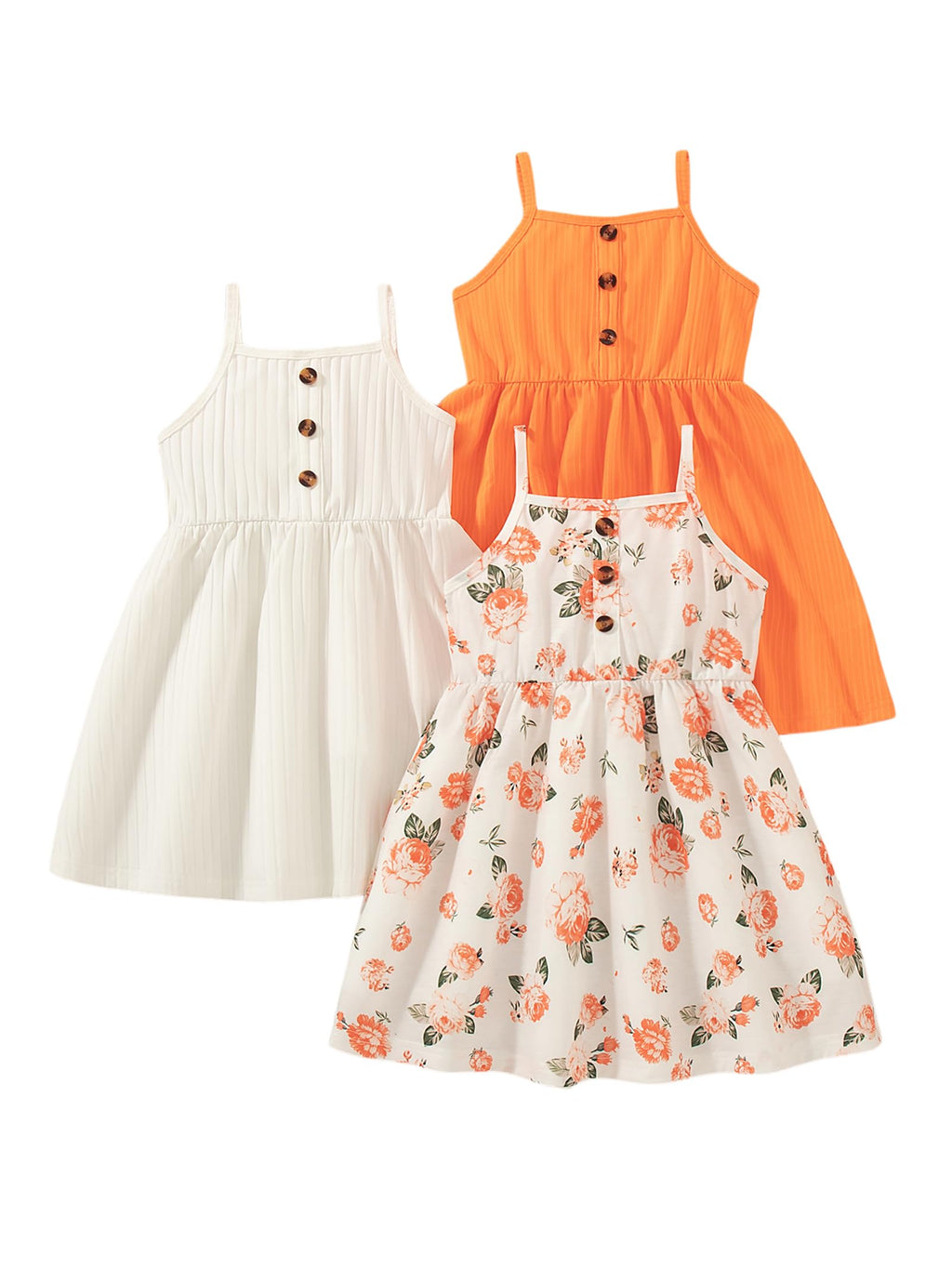 Girls Dresses Toddler Girls Dress Pack Summer Casual Party Print Skater Dress Sundress White/Orange