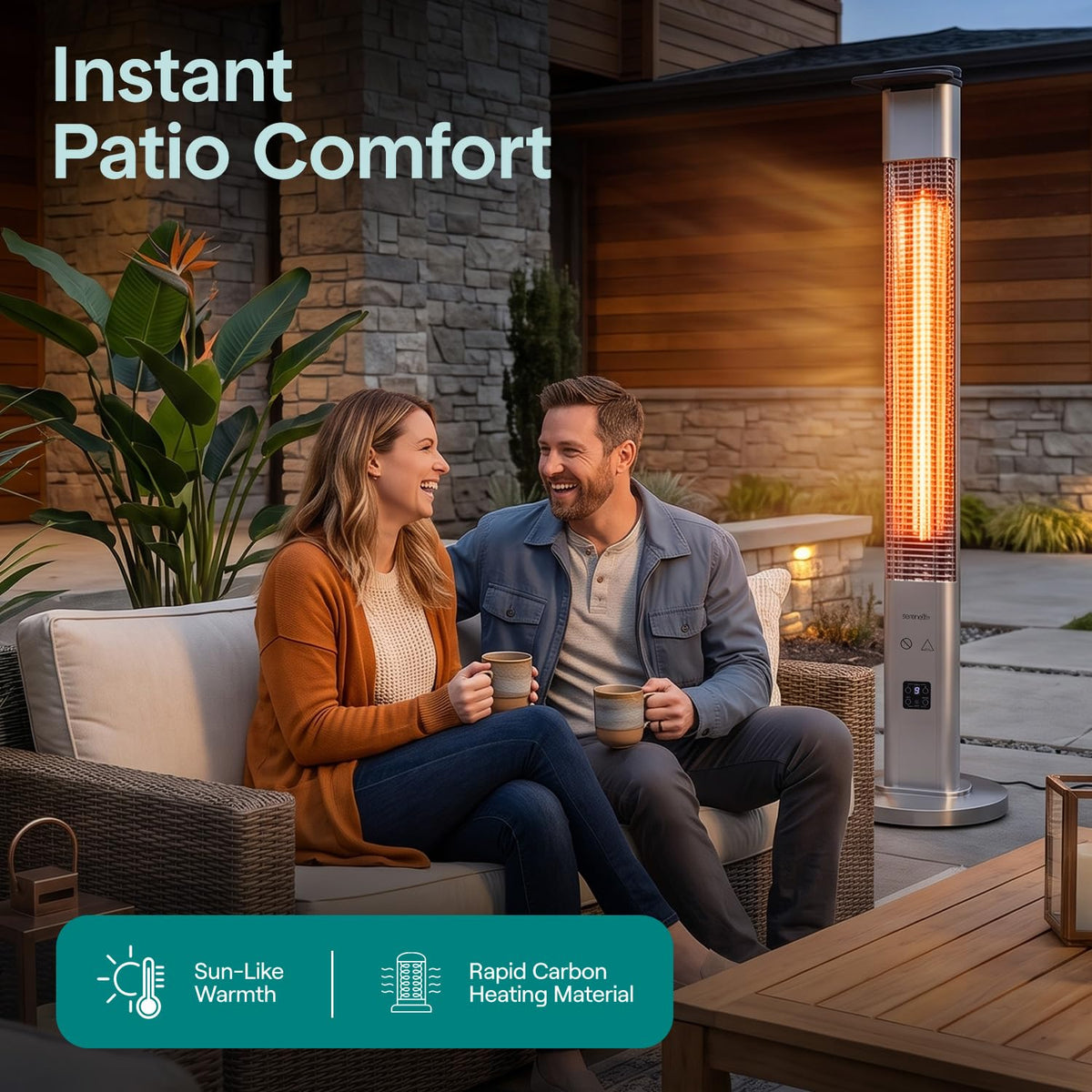 Outdoor Electric Patio Heater - 1500W High-Efficiency Infrared Heating, Remote Control Standing Heater with Aluminum