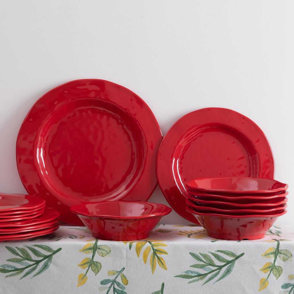 Red Melamine Dinnerware Sets, 18-Piece Melamine Dishes Set, Lightweight and Chip Resistant, Durable Plates and Bowls
