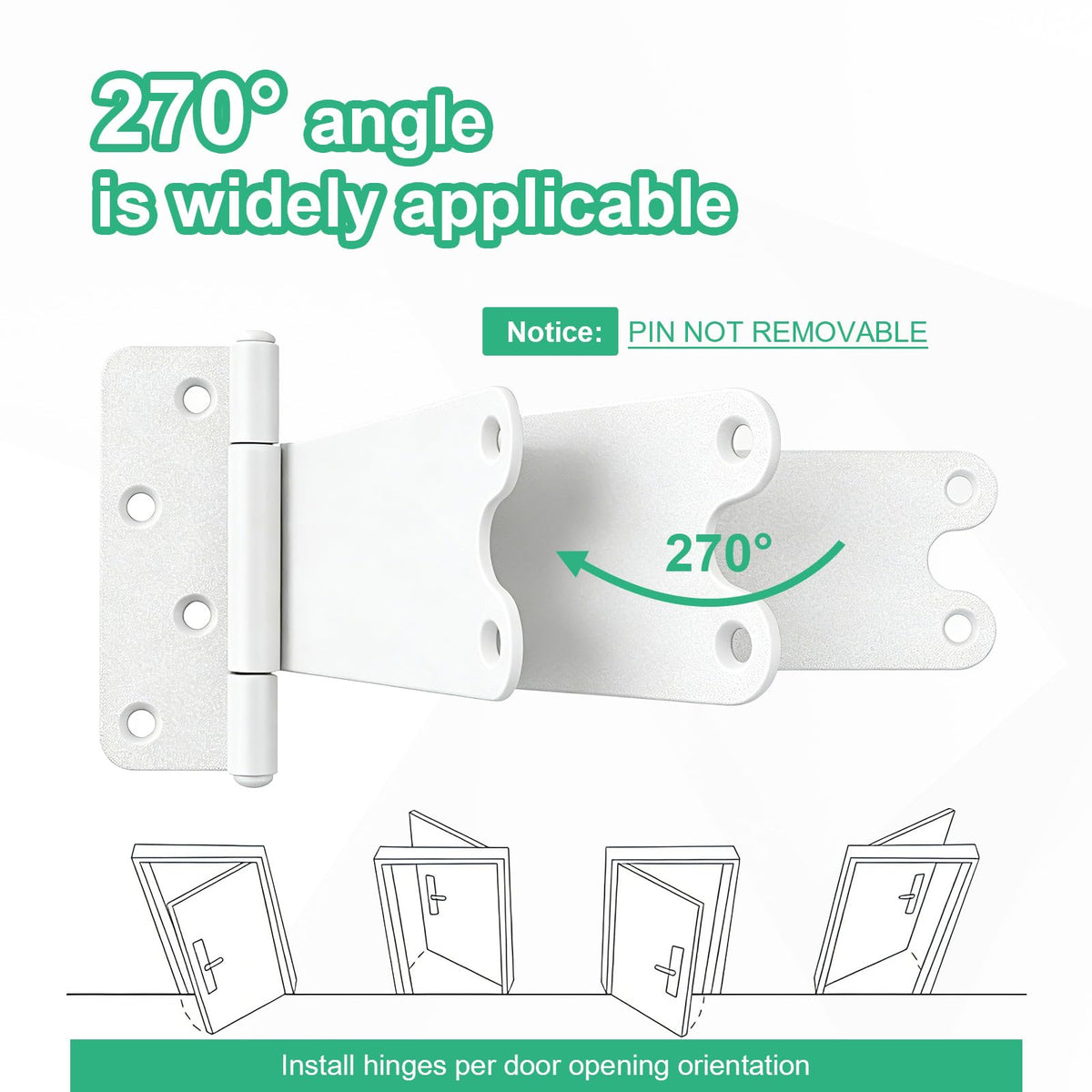 8 inch Gate Hinges, 300 Lbs Capacity, Matte White Hinges, 6 Pack Heavy Duty Door Hinge, T-Strap Shed Gate