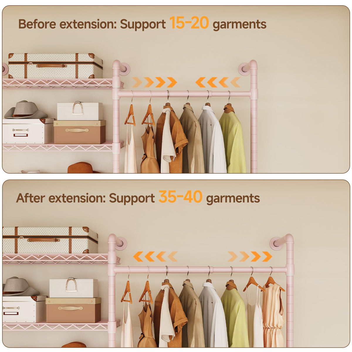 L2 Wall Mounted Closet System, Industrial Pipe Clothing Rack, Pink