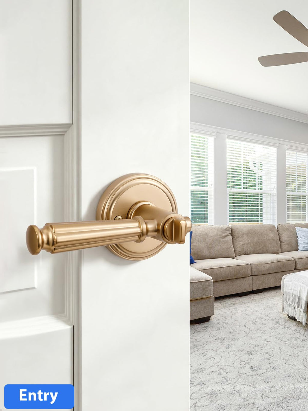 Door Handle Champagne Bronze Keyed Entry Door Lever with Lock, 1 Pack