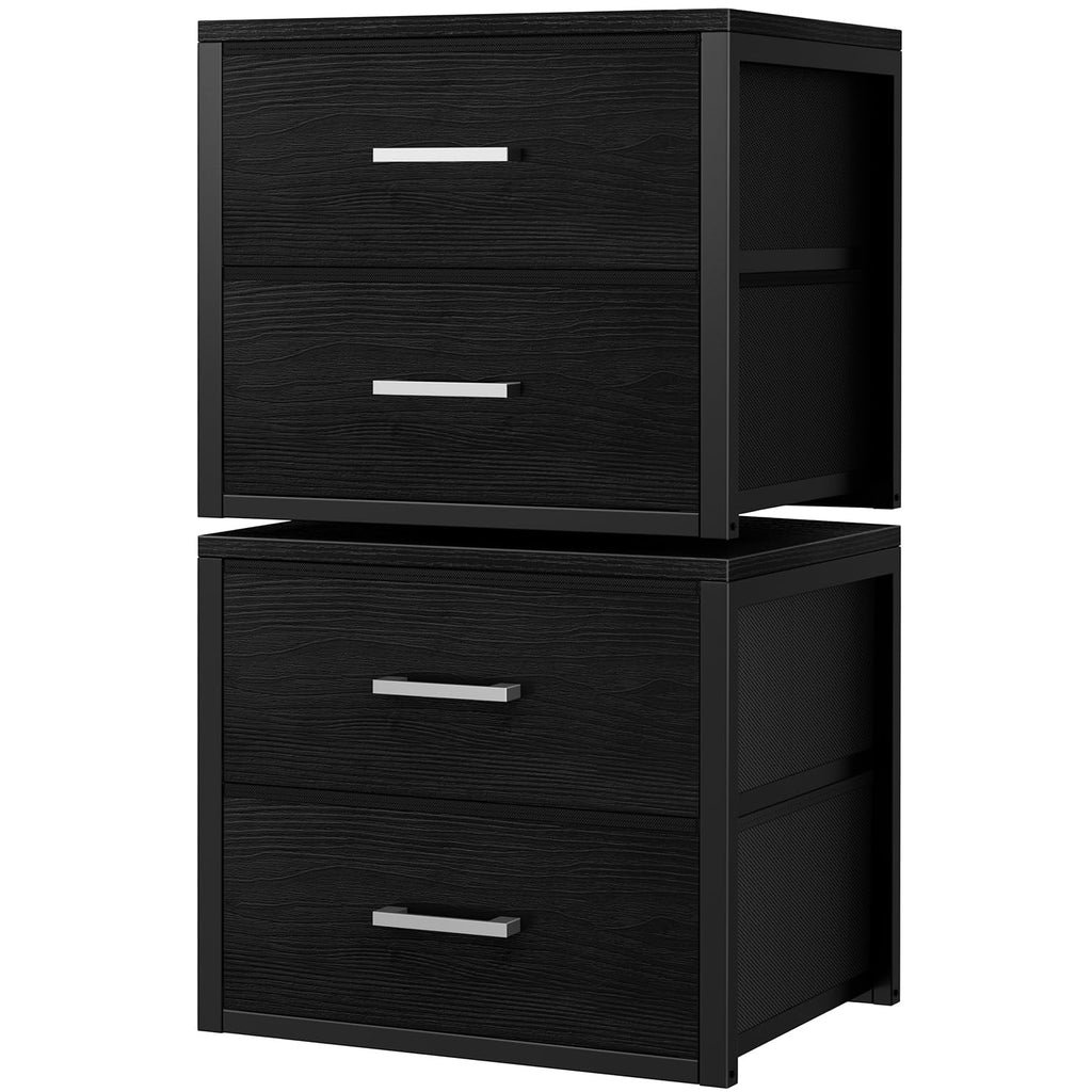 Stackable Storage Drawers Closet Organizers and Storage Fabric Black 2 Drawer Dresser 2 Packs Modern