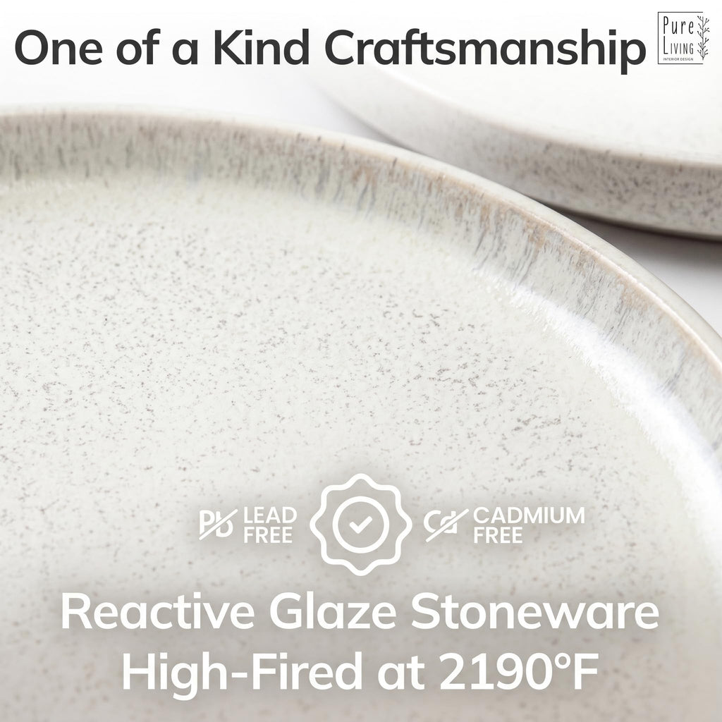 36 Piece Stoneware Dinnerware Set for 12, Handcrafted Plates and Bowls Set