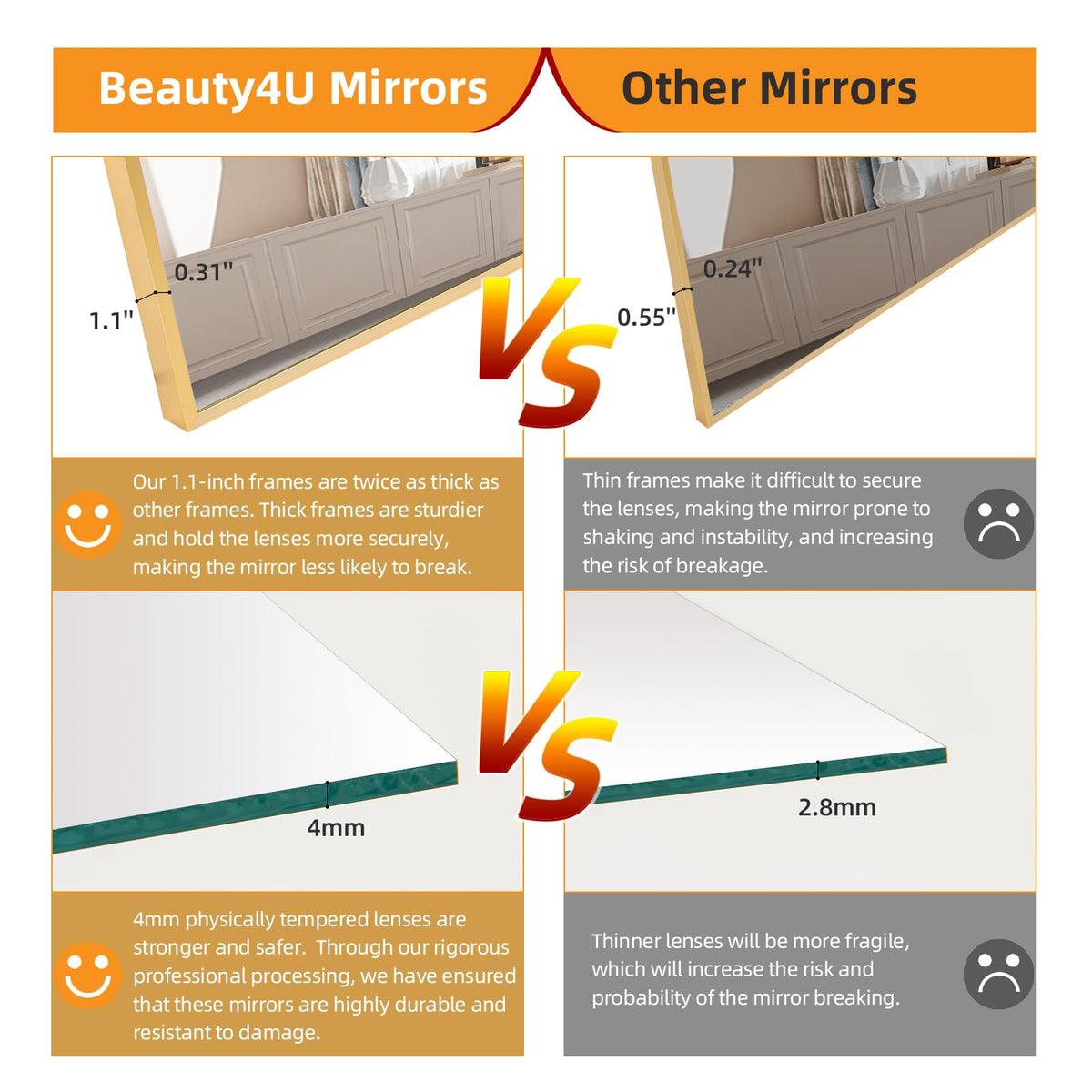 71" x 32" Full Length Mirror with Stand, Gold Large Floor Mirror