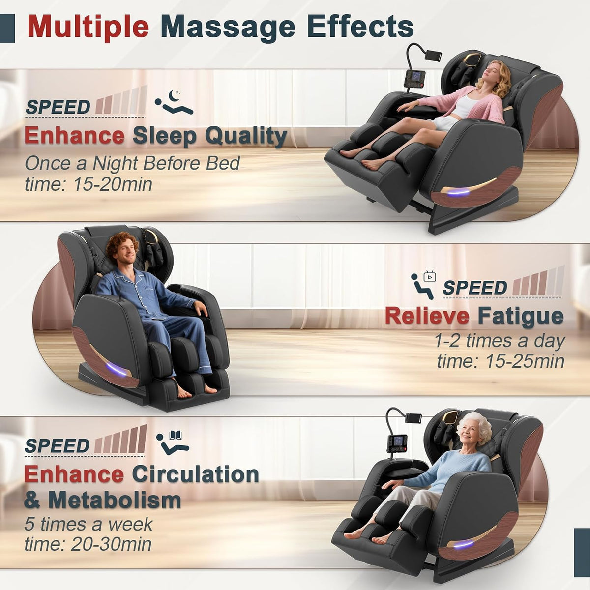 Massage Chair Full Body, 14 Fixed Rollers, Zero Gravity Recliner | Wood Grain Leather, Foot Massage, 5 Auto Modes, 8