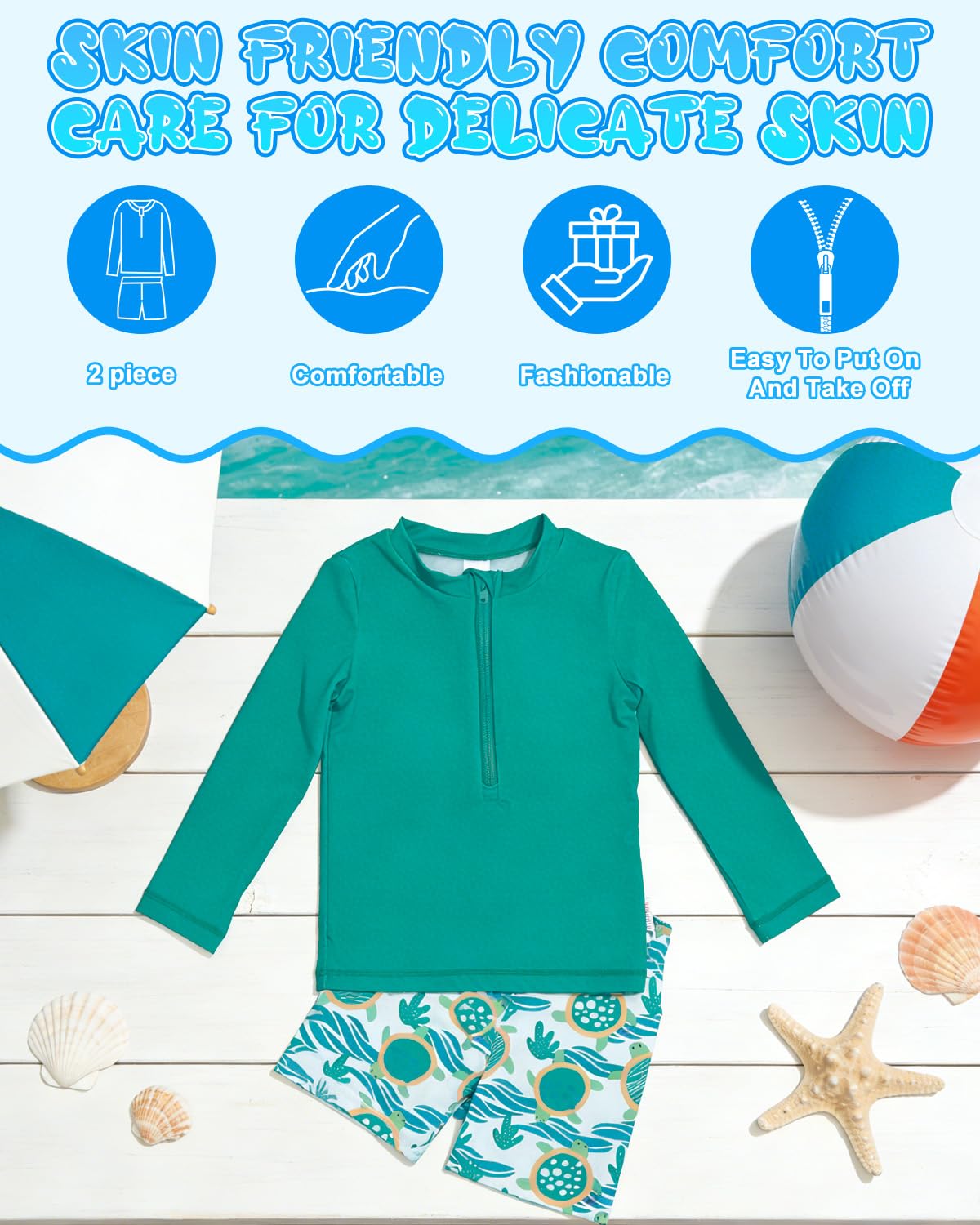Long Sleeve Rashguards, Baby/Toddler Boys' Rash Guard Sets,Boy Swimsuit UPF 50+ Sun Protection Two Piece Bathing Suit