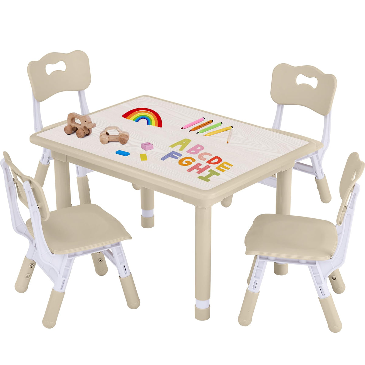 Toddler Table and Chair Set, Height Adjustable-Upgrade Kids Table and 4 Chairs for Ages 3-8, Multi-Activity Toddler